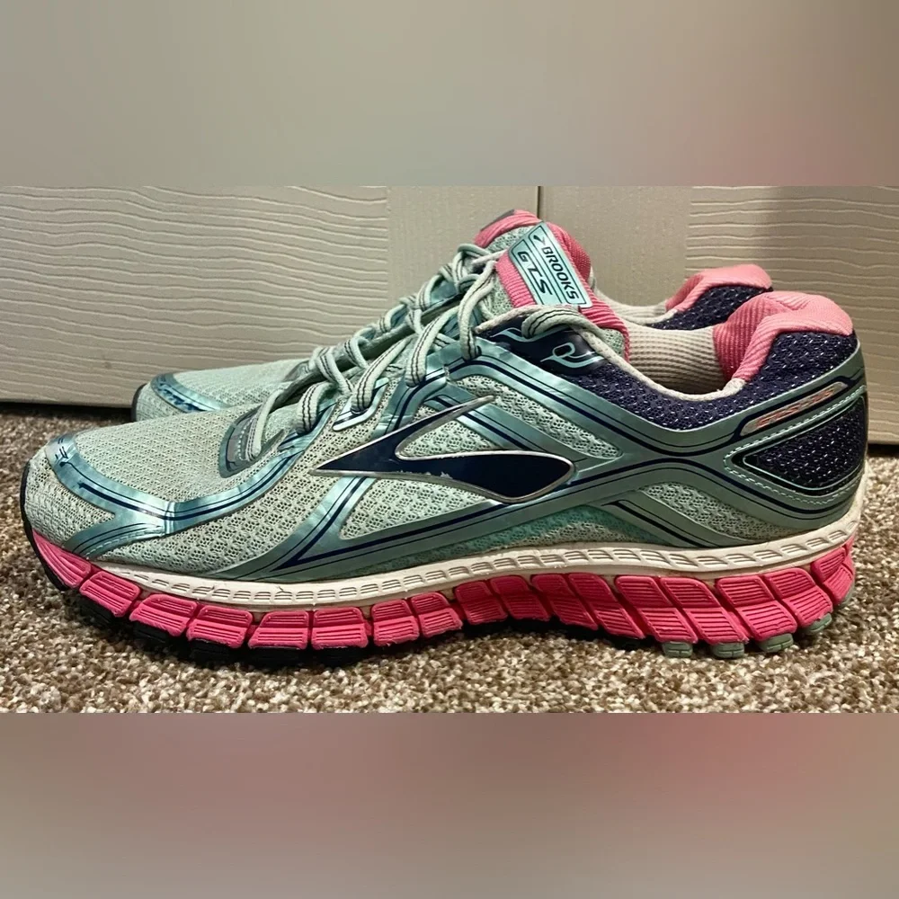 BROOKS Adrenaline GTS 16 Wmn Sz 10 Running Athletic Shoes Aqua Blue Pink